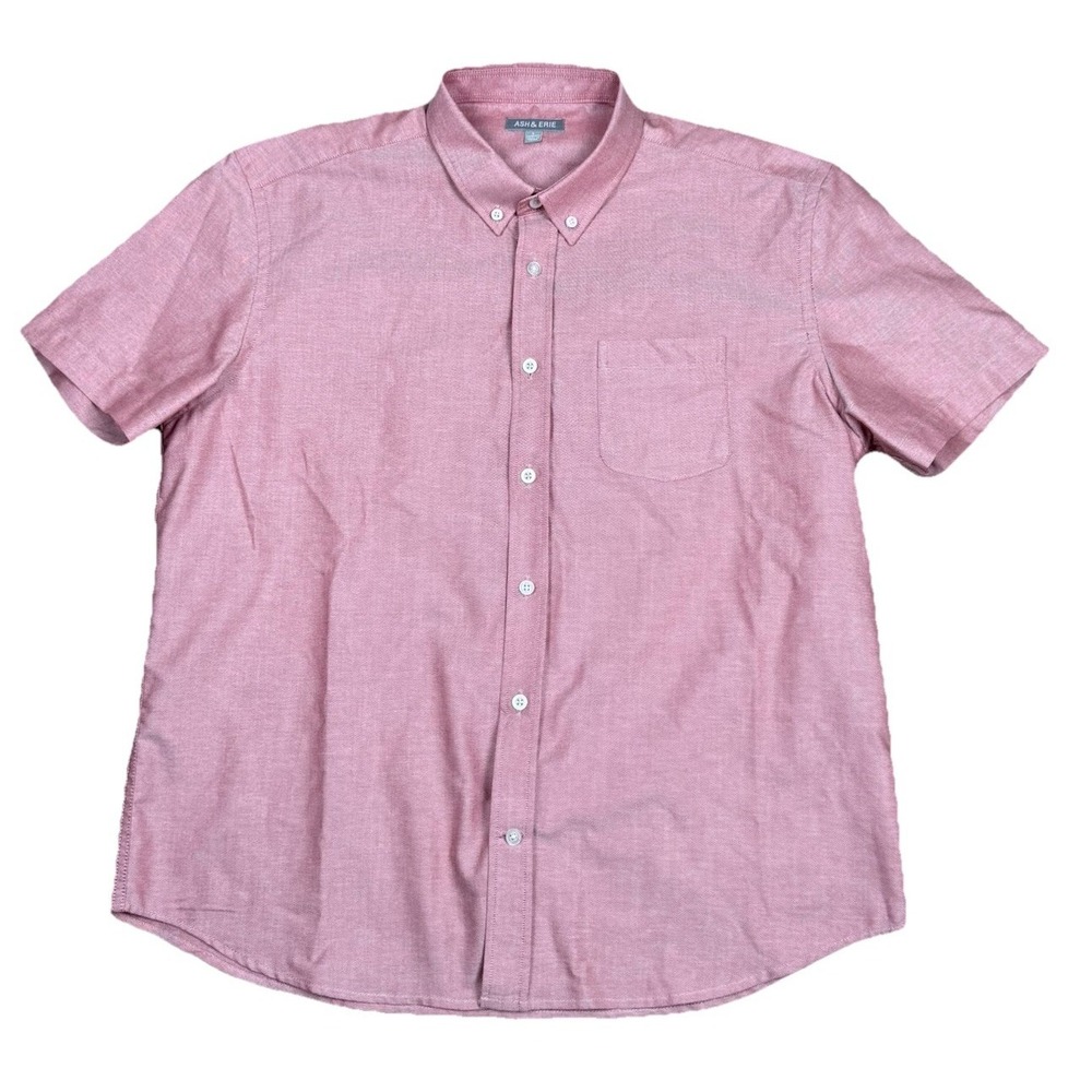 Ash & Erie Shirt Mens Large Red Button Down Short Sleeve Oxford Preppy